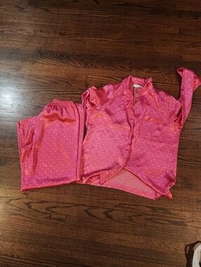 Morgan Taylor Hot Pink Satin Top with Mint Polka Dots